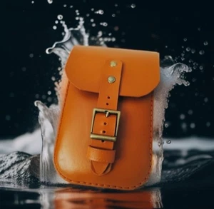 Elegant belt bag made of light brown cognac-colored leather - handmade. - Picture 1 of 10