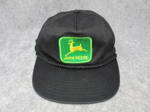 Vintage John Deere Hat Cap Snap Back Black Patch Mens Trucker Swingster 90s - Picture 1 of 10