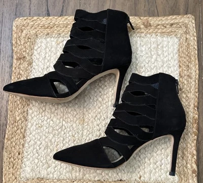 Loeffler Randall Black Coralie Suede Cutout Pointed Toe Bootie Heels Size 7.5 - Image 1 of 4