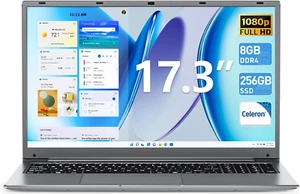 SGIN Laptop 17.3 Zoll Computer 8GB RAM 256GB SSD Dual-Core Bis Zu 2.6GHz Silber - Bild 1 von 12