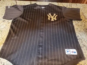 VINTAGE MLB NEW YORK YANKEES MAJESTIC JERSEY BROWN - MADE IN USA - SIZE XXL - Picture 1 of 9