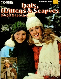 1981 Vintage Knit & Crochet Pattern Booklet Hats Mitten & Scarves #186 - Picture 1 of 2