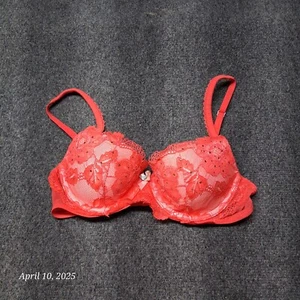 Body by Victoria Secret Bra Women 34 B Lined Demi Cup Grapfruit Red Rhinestone - Picture 1 of 4