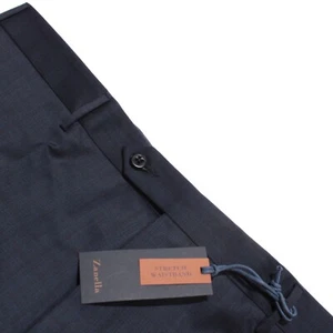 Zanella NWT Stretch Dress Pants Size 40 US Curtis In Subtle Blue Plaid 100% Wool - Picture 1 of 13