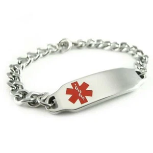 Stainless Steel Medical Alert ID Bracelet Custom Engraved Curb Link Chain 8.5in - Picture 1 of 4