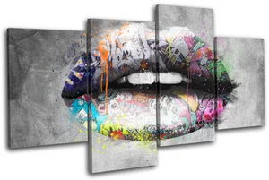 Graffiti Lips Urban Grunge Fashion MULTI CANVAS WALL ART Picture Print - Picture 1 of 1