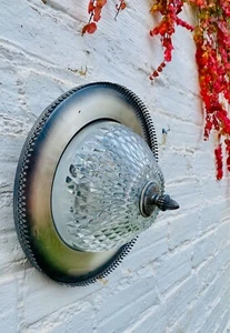 13.5" Antique Silver Cut Crystal Flush Mount Ceiling Light Fixture, Lamp, Brass - Picture 1 of 9