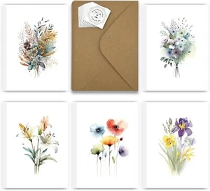 25 Watercolor Flowers Greeting Cards All Occasion Blank Note Cards with Envelope - Picture 1 of 7