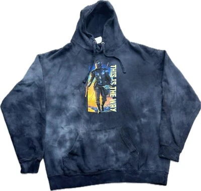 STAR WARS Men's Mad Engine Blue Tie Dye Wash Hoodie Size XL Mandalorian NWT - Image 1 of 4