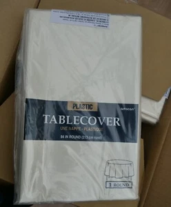 12 x Round table Cloths covers plastic Wipe down and re-use 84" Cream cloth - Picture 1 of 4