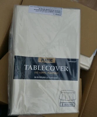 12 x Round table Cloths covers plastic Wipe down and re-use 84" Cream cloth - Image 1 of 4