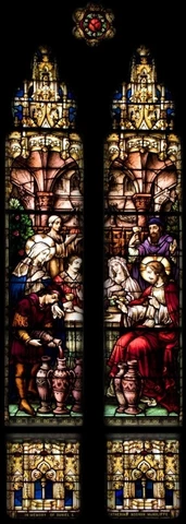 Large Gothic Mayer of Munich Stained Glass Church Window Wedding Feast at Cana Cover