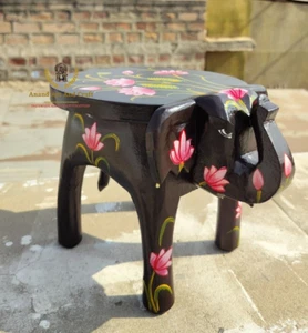 Wood Handmade Wooden Elephant Stool – Hand-Painted Indian Art Decor | Home Art - Picture 1 of 6