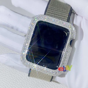 Lunetta Apple Watch Moissanite completamente ghiacciata 38-49 mm solida 925 passa tester! - Foto 1 di 18