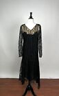 Flapper Dress w Black Lace Bias Cut Tan Silk Lining 1920s AS IS