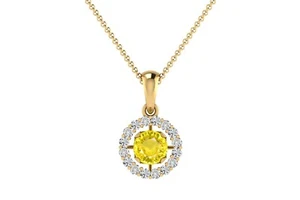 Women's Wedding 14k Solid Gold Pendant 1/2 CTW Yellow Sapphire & Diamond Jewelry - Picture 1 of 22