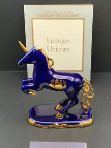 Franklin Mint Blue & Gold Limoges-Style Porcelain Unicorn Figure Vintage 1991 - Picture 1 of 6