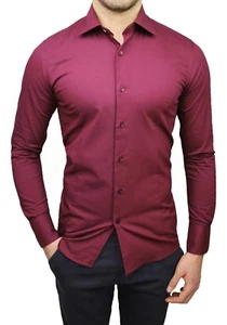 CAMICIA UOMO SARTORIALE BORDEAUX CASUAL ELEGANTE IN COTONE taglia S M L XL XXL - Foto 1 di 3