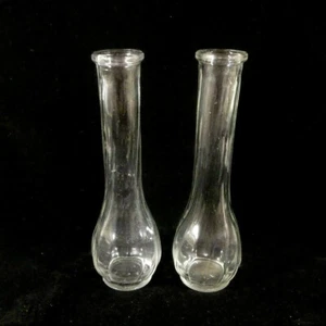 Set of 2 Vintage Brody Clear Glass 9" Vases with Paneled Swirl Pattern - Picture 1 of 11