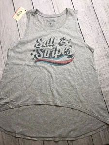 Salt Life GRAY Breezy Tank Top "SALT and STRIPES" Women's JUNIORS  medium NWT - Picture 1 of 2