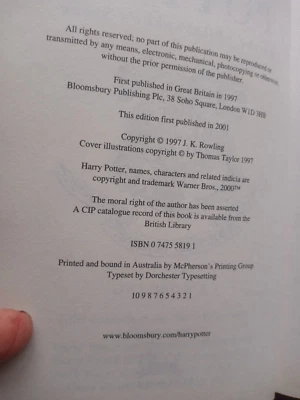 HARRY POTTER AND THE PHILOSOPHER'S STONE FIRST PRINT, PRINTED IN AUSTRALIA - Image 1 of 4