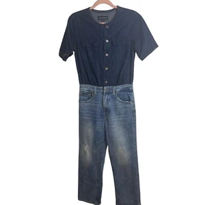 Lucky Brand Jumpsuit Womens Size 27 Blue Denim Pockets Pure Cotton Disco Mode - Picture 1 of 10
