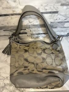 Coach Gray Leather And Canvas Shoulder Bag Medium