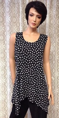 JOSTAR Slinky Poly Spandex Stretch Knit Black Dot TANK TOP Travel M 2X - Image 1 of 4
