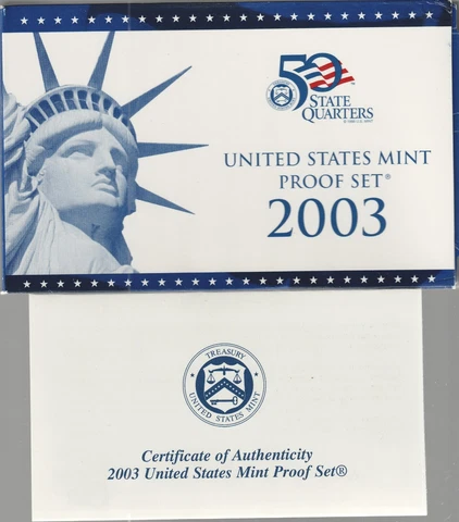 New 2003 - S U.S. Mint Proof (10 Coin) Set WITH QUARTERS / COA Cover