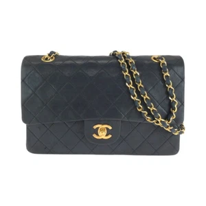 CHANEL Matelasse 25 Classic Double Flap Bag ChainShoulder Bag Black lambskin CC - Picture 1 of 10