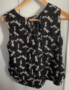 Ladies Therapy London Size 10 Black Dragonfly Print Sleeveless Silky Top Summer - Picture 1 of 4