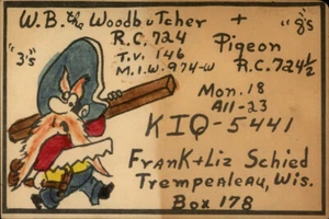 Trempealeau,WI QSL Ham Radio Woodbutcher KIQ-5441 Art Wisconsin Card - Picture 1 of 2