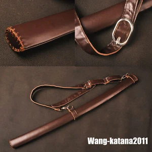 Brown Leather Katana Saya Sheath Scabbard for Japanese Samurai Sword Replacement - Picture 1 of 10