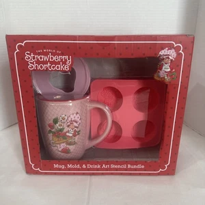 Taza, molde y plantilla de arte de bebida con brillo para pastel corto de fresa paquete de regalo - Imagen 1 de 8