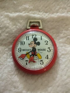 VTG Disney Productions Mickey Mouse Bradley Red Wind-Up Pocket Watch - Working - Picture 1 of 2