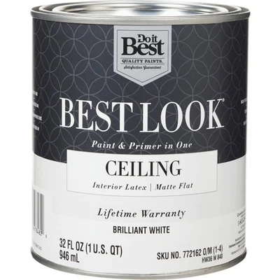 Best Look Latex Paint & Primer In One Matte Flat Ceiling Paint, Brilliant White, - Image 1 of 2