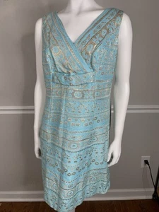 Vtg 1960s Mod Dress Blue Gold gold Metallic Woven Large 44” bust XL Women’s - Picture 1 of 11