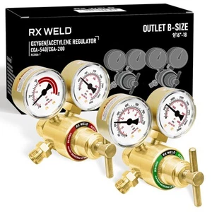 Small Oxygen Acetylene Regulator Set, CGA540 and CGA200 Fit Outlet Thread 9/1... - Picture 1 of 6