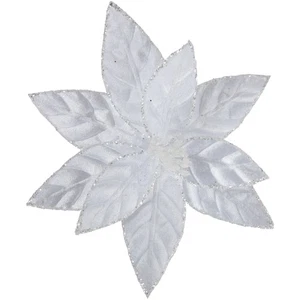 Northlight 10" White Glittered Poinsettia Christmas Floral Pick Clip-On Ornament - Picture 1 of 6