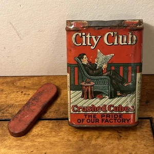 Vtg City Club Crushed Cubes Smoking Tobacco Vertical Pocket Tin Dented As Is - Picture 1 of 24