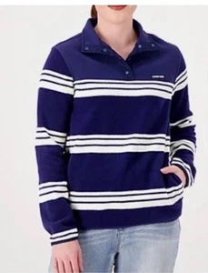 Lands' End Regular Heritage Fleece Snap Neck Pullover Navy/Ivory A523188 S - Bild 1 von 3