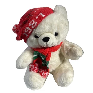 1987 K-MART WEIHNACHTSBÄR STOFFTIER PLÜSCHTIER SCHAL MÜTZE Dandee - Bild 1 von 11