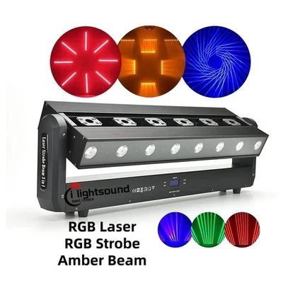6 Eyes 500mw RGB Laser Moving bar 8X5W LED Beam 5050 3in1 Strobe led laser - Image 1 of 3