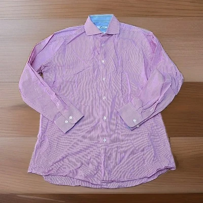 Camisa Isaac Mizrahi New York Calce Ajustado Botón Para Hombre Talla 16 32/33 Rosa Blanco Rayas Foto 1 de 4