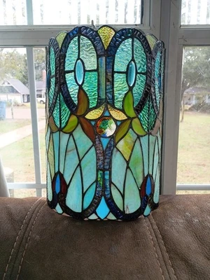 Aplique de pared estilo Tiffany turquesa; vitral   Foto 1 de 4