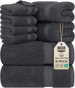 8 Piece Premium Towel Set, 2 Bath, 2 Hand, and 4 Wash Cloths, 600 GSM 100% Ri... - Picture 1 of 8