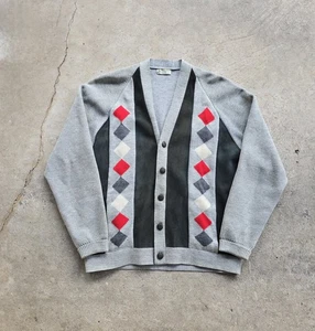Vintage 60er 70er Gino Paoli Leder Muster Rockabilly Wolle Strick Pullover Jacke L - Bild 1 von 7