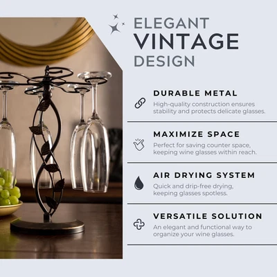 Wine Glass Rack Elegant Vintage-Inspired Wine Glass Holder 6 Tall Glasses Design - Image 1 of 4