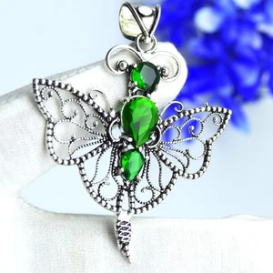 Green Chrome Diopside Handmade Butterfly Pendant 925 Sterling Silver Jewelry - Picture 1 of 6