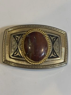 Cabochão vintage tom dourado ágata vermelha fivela de cinto sudoeste unissex - Imagem 1 de 4